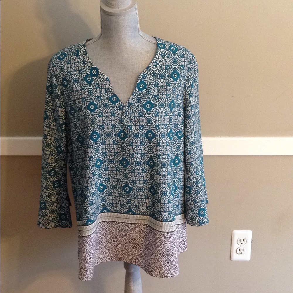 Teal and navy blue blouse